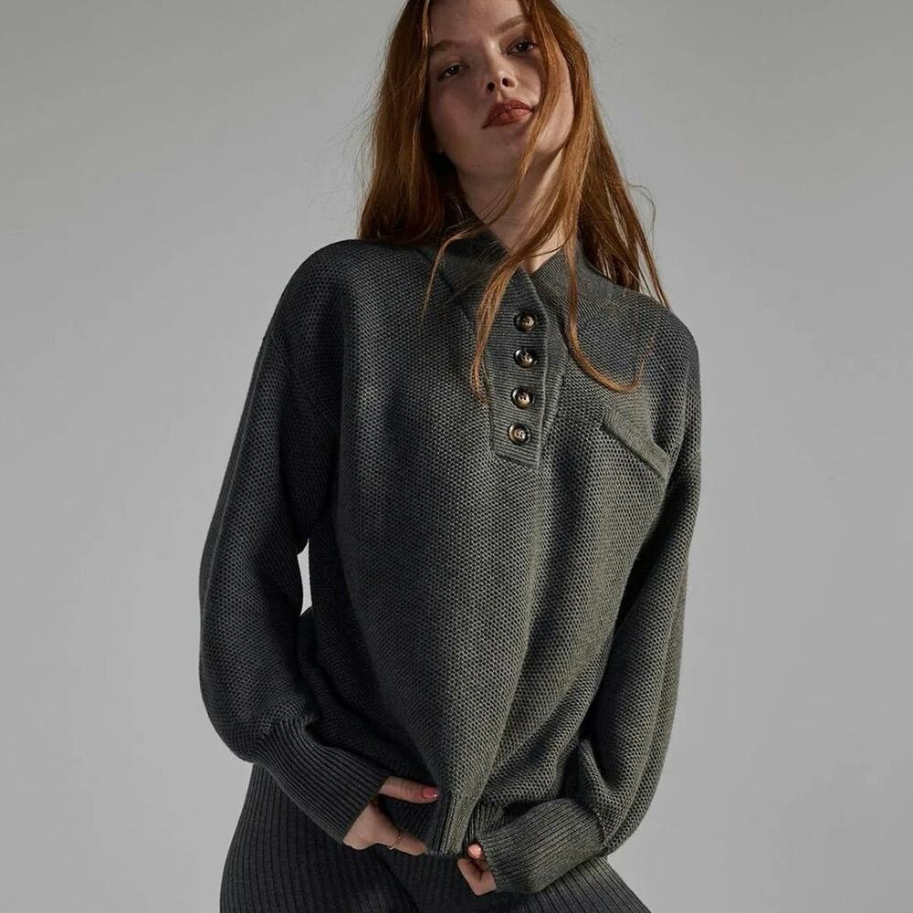 Lunya Cottonsilk Pocket Henley Grey size L/XL